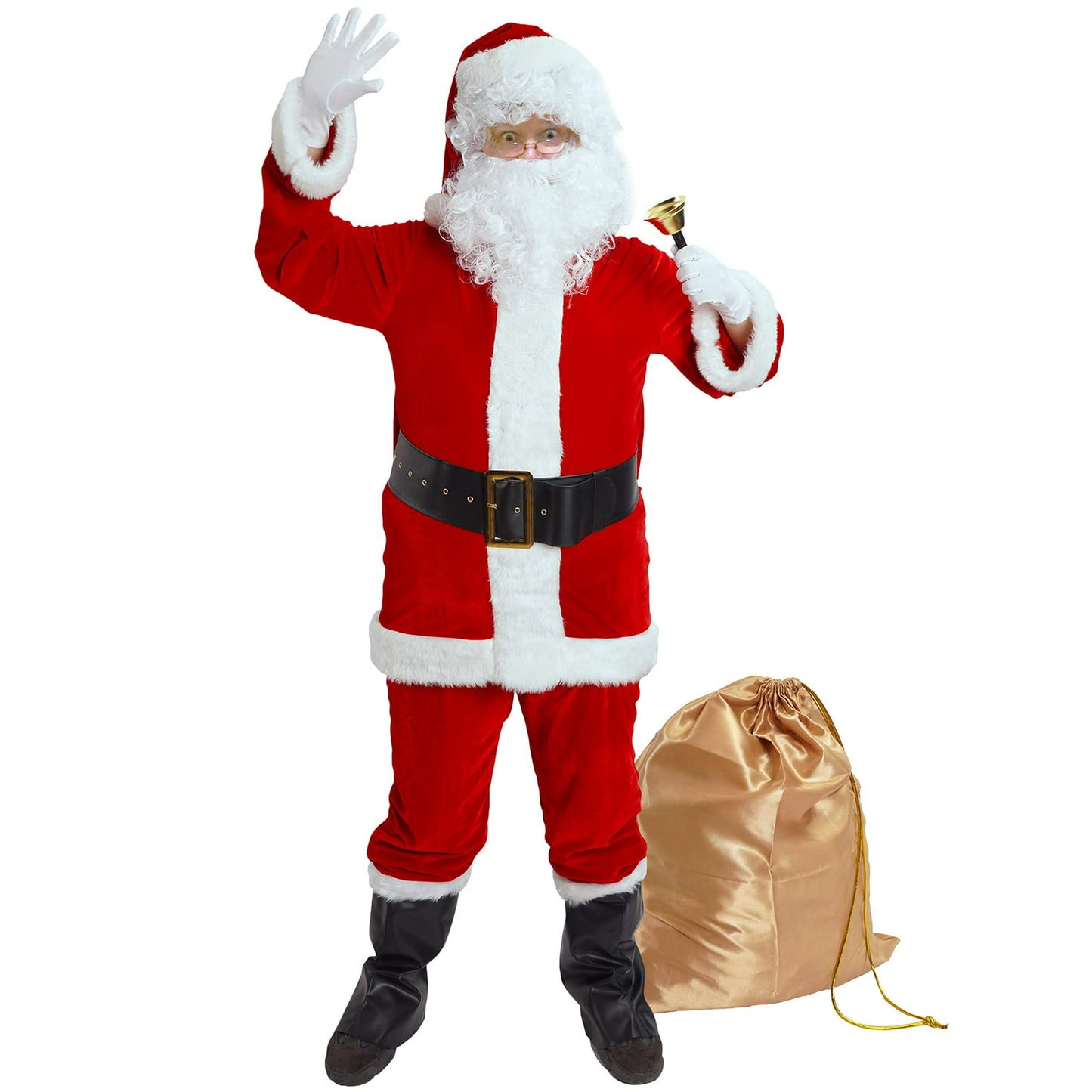 Melliful 11Pcs Santa Suit for Men , Adult Men's Deluxe Christmas Santa Claus Costume Set, XXL