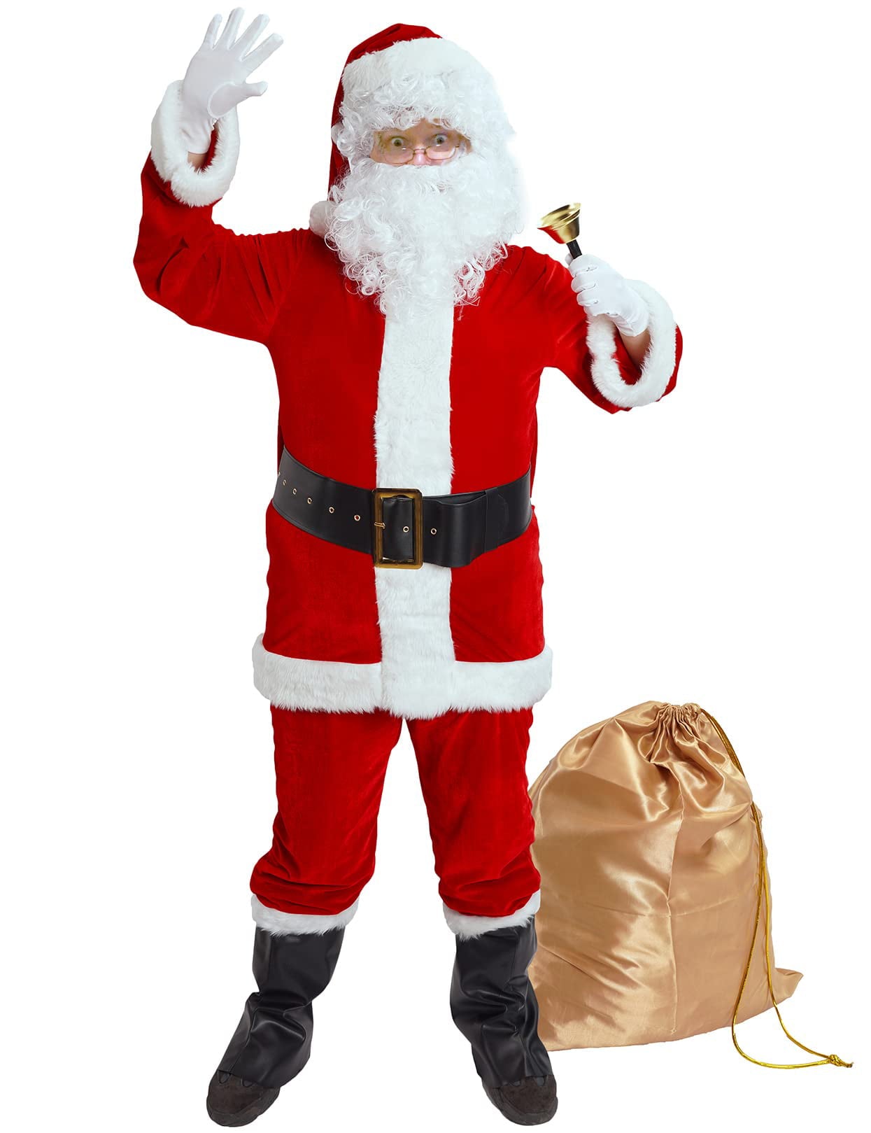 Melliful 11Pcs Santa Suit for Men , Adult Men's Deluxe Christmas Santa Claus Costume Set, XL