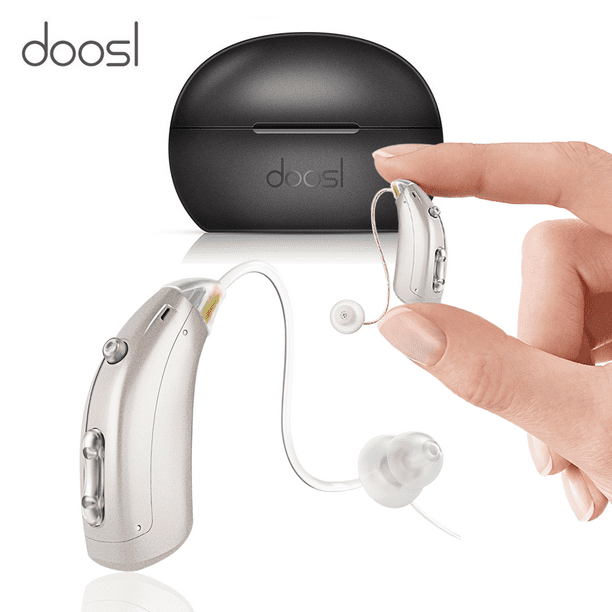 Rechargeable Hearing Amplifier for Seniors, Behind the Ear Doosl Digital Amplifiers with Charging Case, Silver