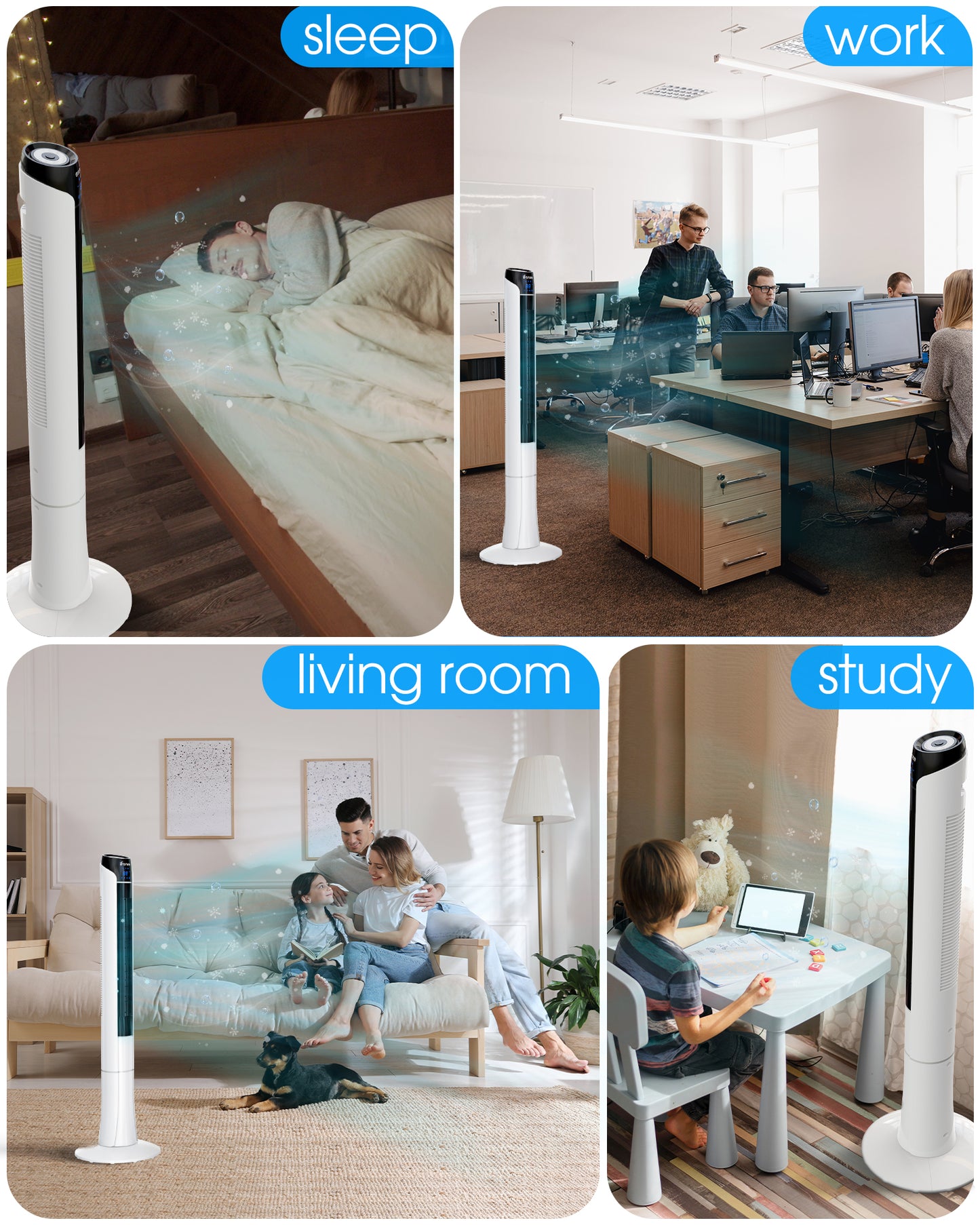 48" Tower Fan for Bedroom, 70 Angle Oscillating Quiet Bladeless Fan, Standing Fan with Remote, 3 Speeds 3 Modes, LED Display, 15H Timer, Floor Fan for Room Indoor Office Home Use, White
