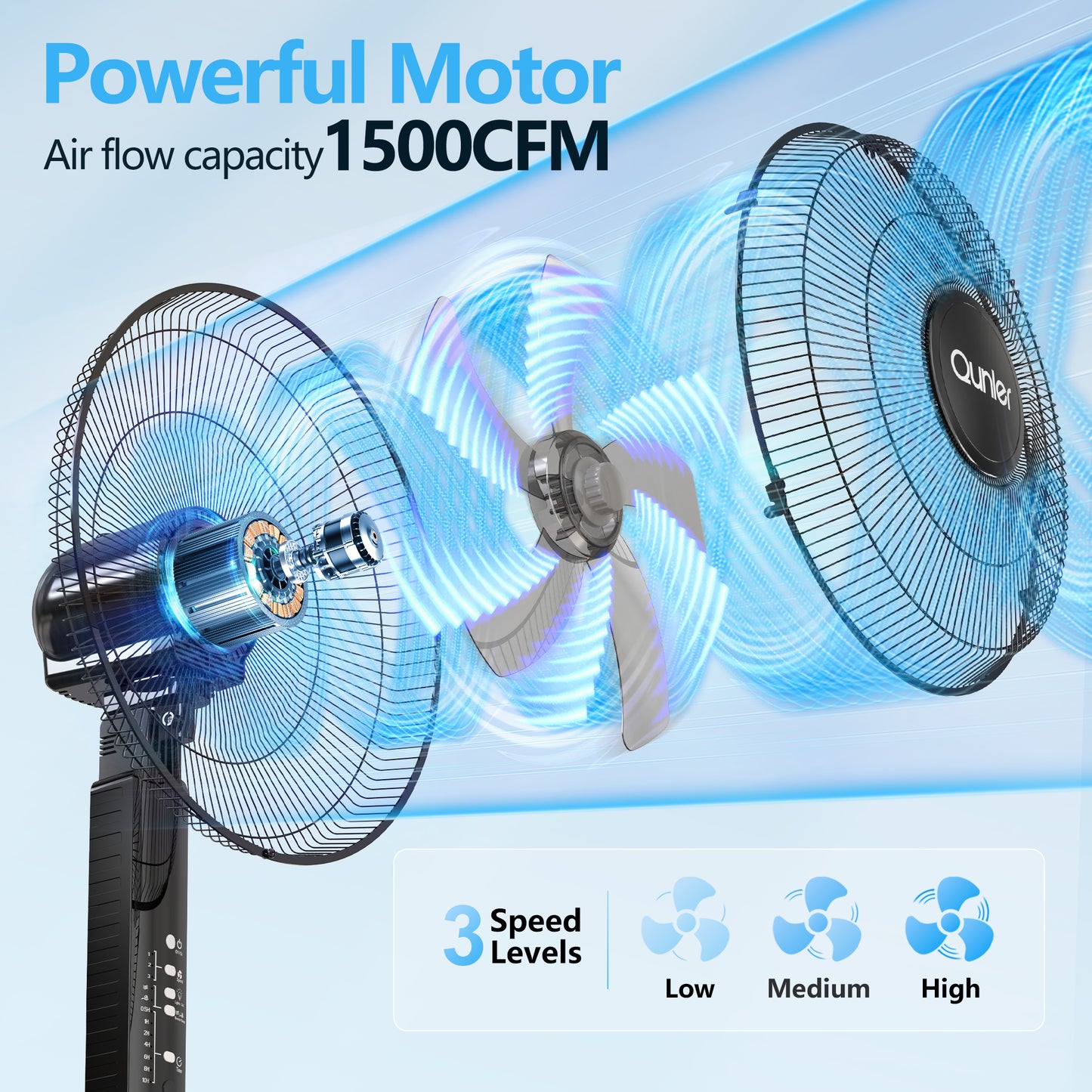 16" Pedestal Fan with Remote, 3-Speed Height Adjustment Standing Fan 10H Timer Oscillating Cooling Fan for Bedroom Home Office(Black)