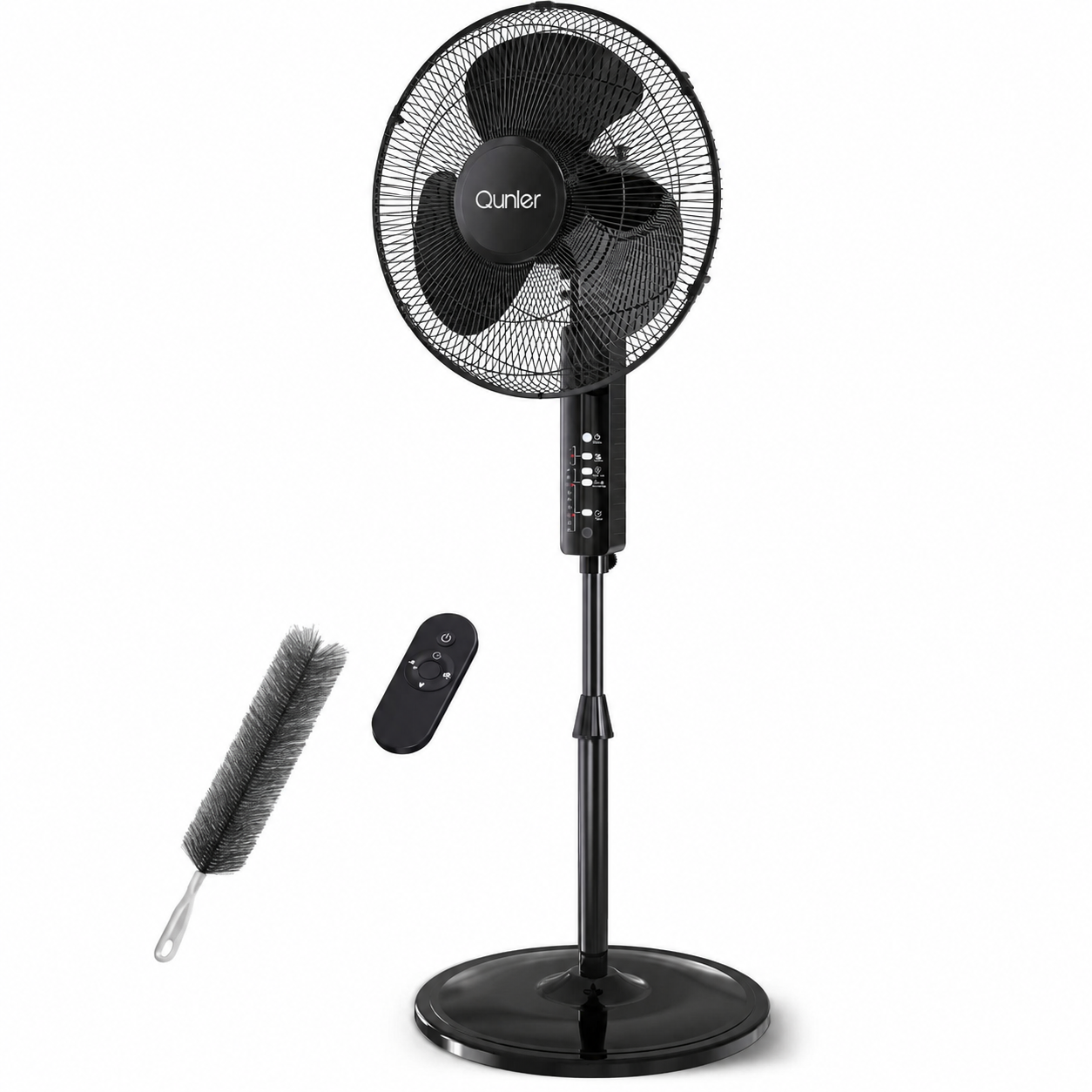 Qunler 16'' Oscillating Standing Fan with Remote, 3-Speed Height Adjustment Pedestal Fan, 10H Timer Stand up Fan for Bedroom Home Office