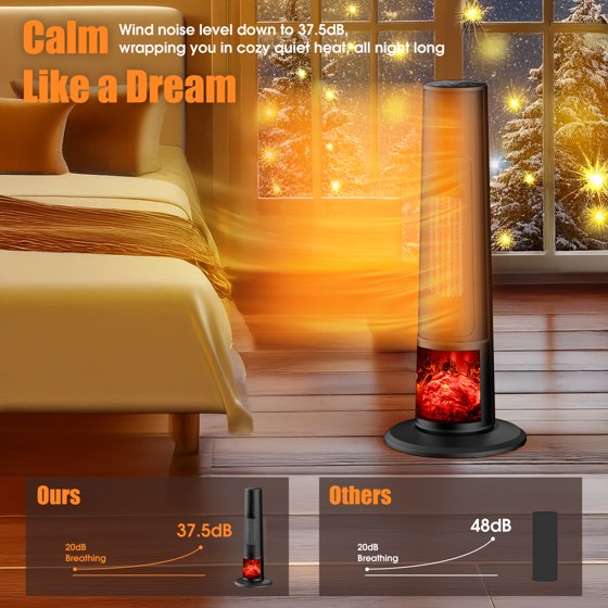 Qunler Space Heater with Remote, 1500W Portable Electric 26" Tower Heater with Tip-over and Overheat Protection, 12H Timer, Heating Fan for Desk Office, Black