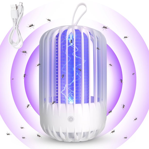 Rechargeable Bug Zapper with Nightlight , UV Light 2000V High Powered Solar Bug Zapper, Electronic Insect Killer for Outdoor Indoor Bedroom Kitchen