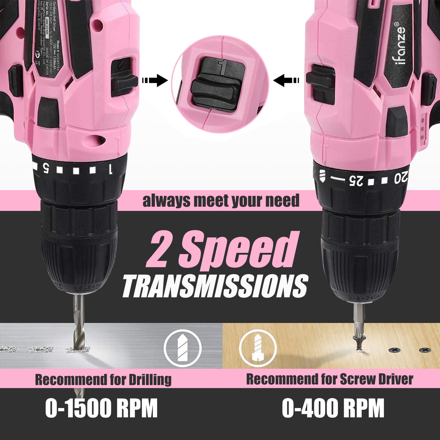12V Cordless Drill, 2 Variable Speed Electric Power Screw Gun Set with 32 Accessories Multi-function Household Rechargeable Hand Cordless Screwdriver