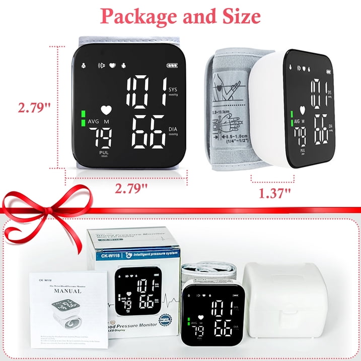 Qunler Rechargeable Wrist Blood Pressure Monitor, Portable Automatic BP Machine with Voice Broadcast and Large LCD Display, White