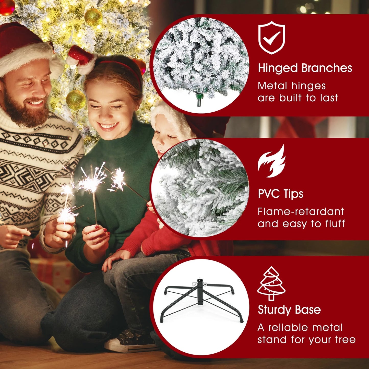 Pre-Lit Artificial Snow Flocked Pencil Christmas Tree Holiday Decoration w/ 350 Clear Lights
