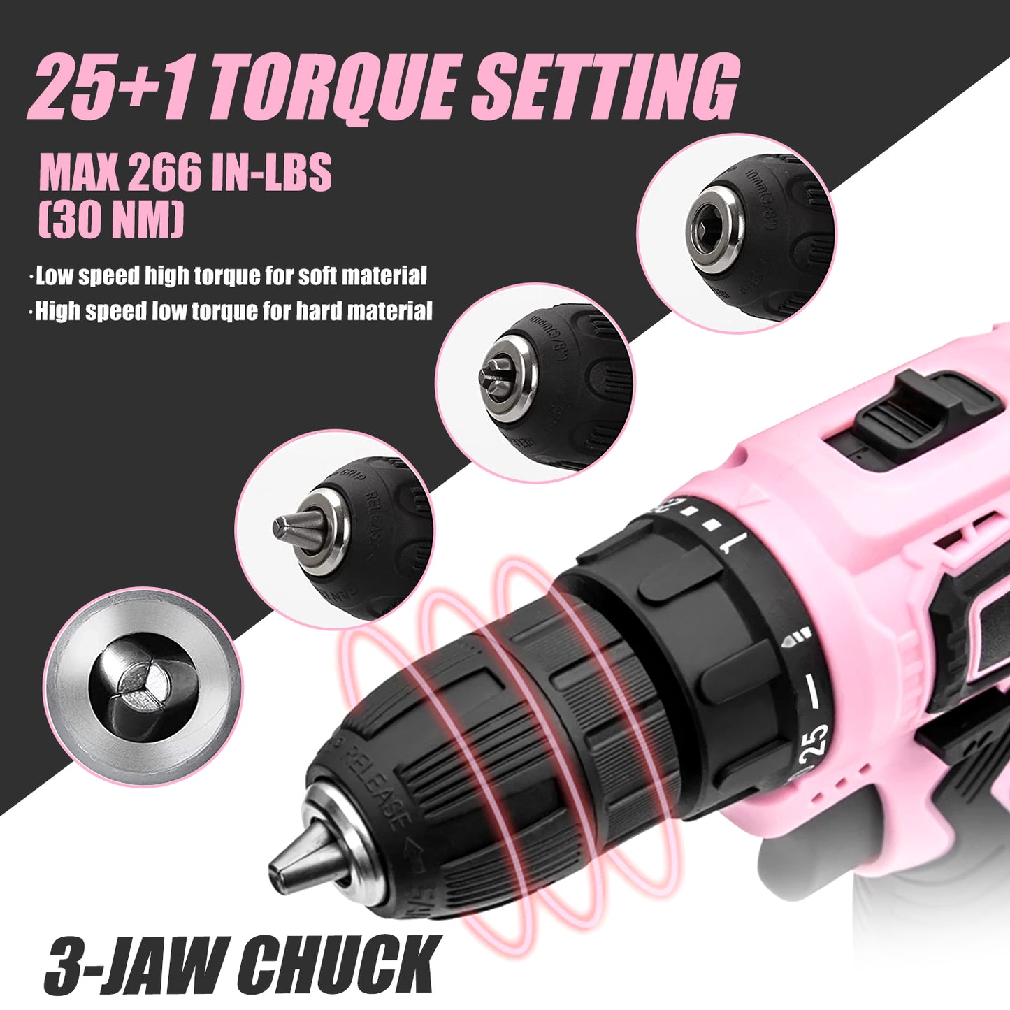 12V Cordless Drill, 2 Variable Speed Electric Power Screw Gun Set with 32 Accessories Multi-function Household Rechargeable Hand Cordless Screwdriver