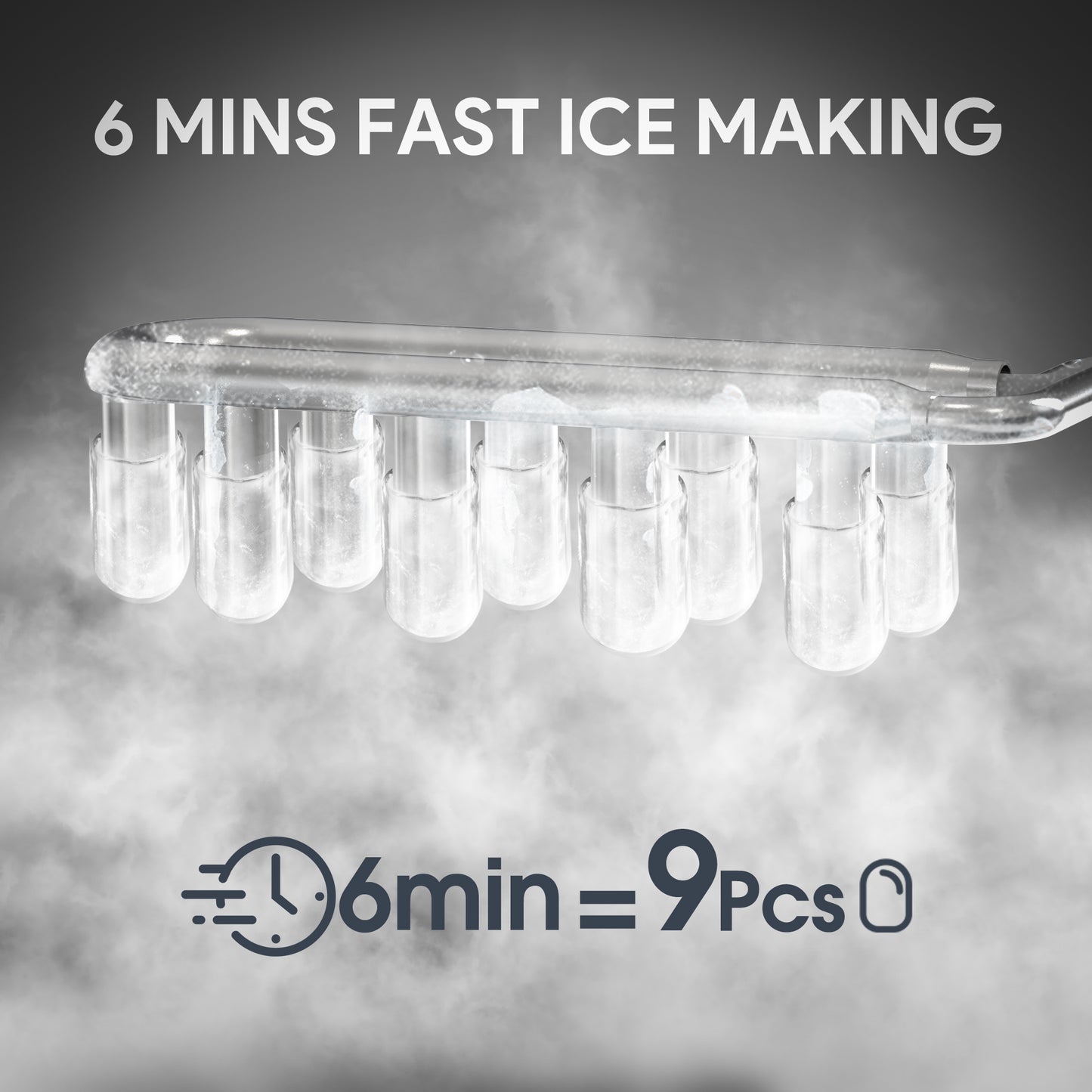 Qunler Ice Maker Countertop, 2 Sizes 9 Bullet Ice Cubes in 6 Mins, 26lbs/24Hrs, Self Cleaning Pebble Ice Machine with Scoop, Small Portable Ice Cube Maker for Home, Kitchen, Camping