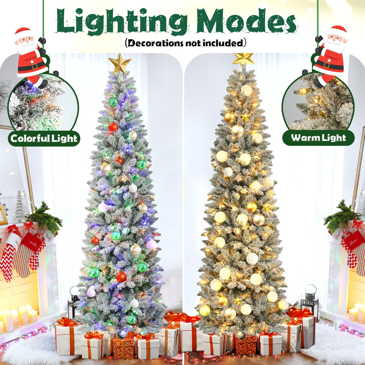 7.5FT Pre-Lit Pencil Christmas Tree, 250 Lights 1000 Tips Artificial Xmas Tree
