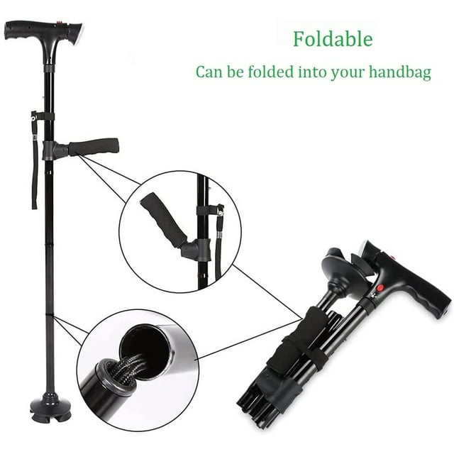 Walking Canes for Men & Women, Folding Canes with LED Flashlight, Fall Alarm, Heavy Duty, Pivot Tip, Foldable Walking Sticks for Seniors & Adults Balance