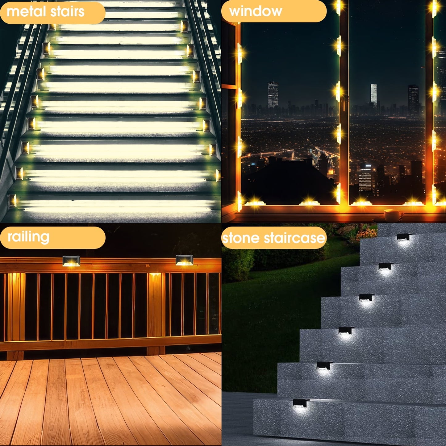 Solar Deck Lights Outdoor 4 Pack, Solar Step Lights Waterproof Led Solar Lights for Outdoor Stairs, Step , Fence, Yard, Patio, and Pathway