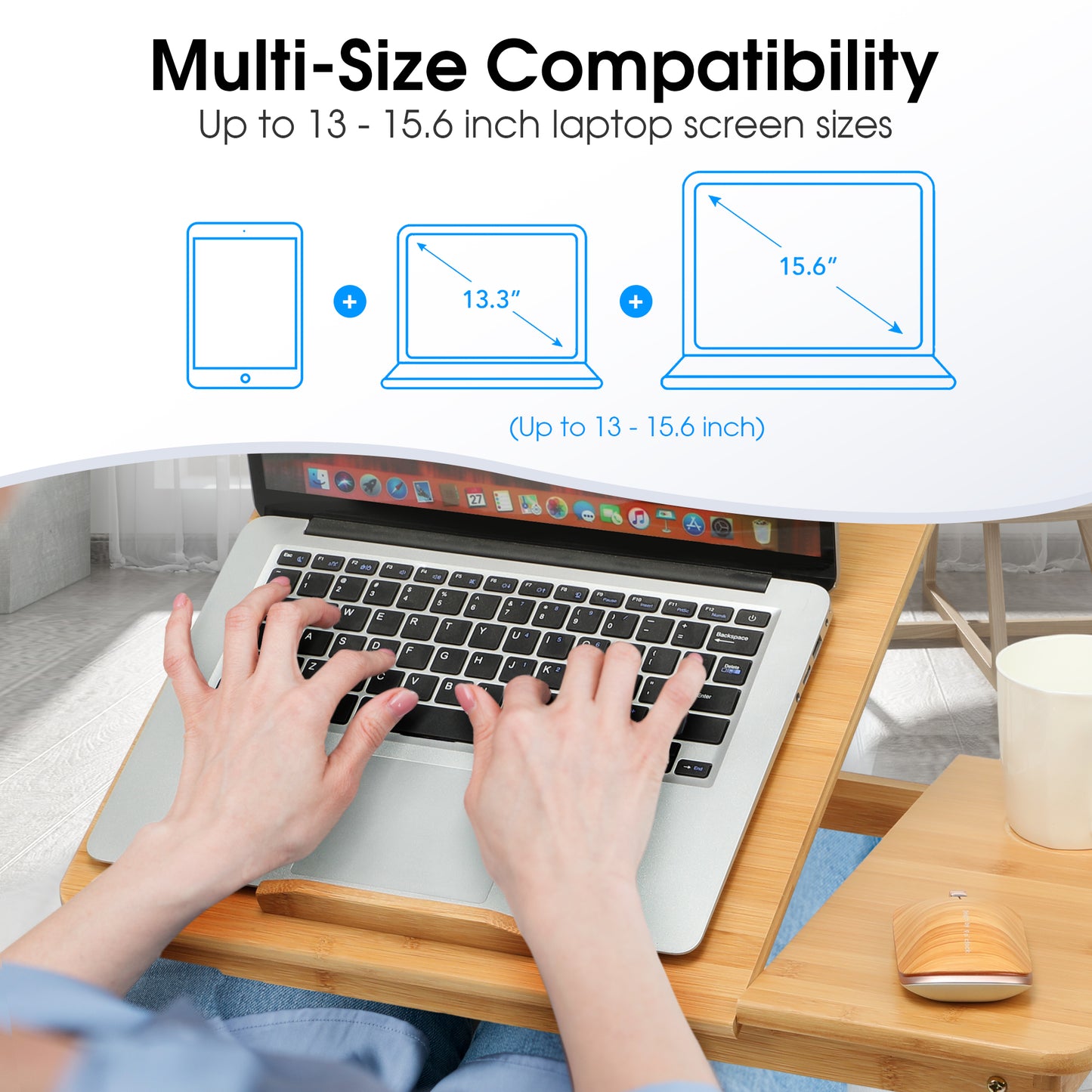 Qunler Lap Desk, Naturally Bamboo Folding Bed Desk, Adjustable Portable Laptops Tray Stand for Home, 21"x13"