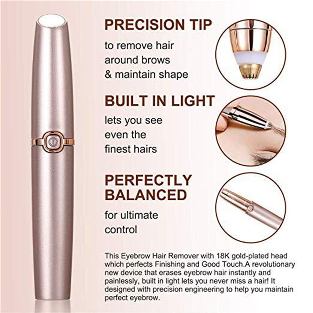 2 in 1 Eyebrow Hair Trimmer, 2023 Upgraded Electric Eyebrow Hair Remover Painless with LED Light Precision Eyebrow Trimmer Portable Razor Facial Hair Removal Tool for Men Women