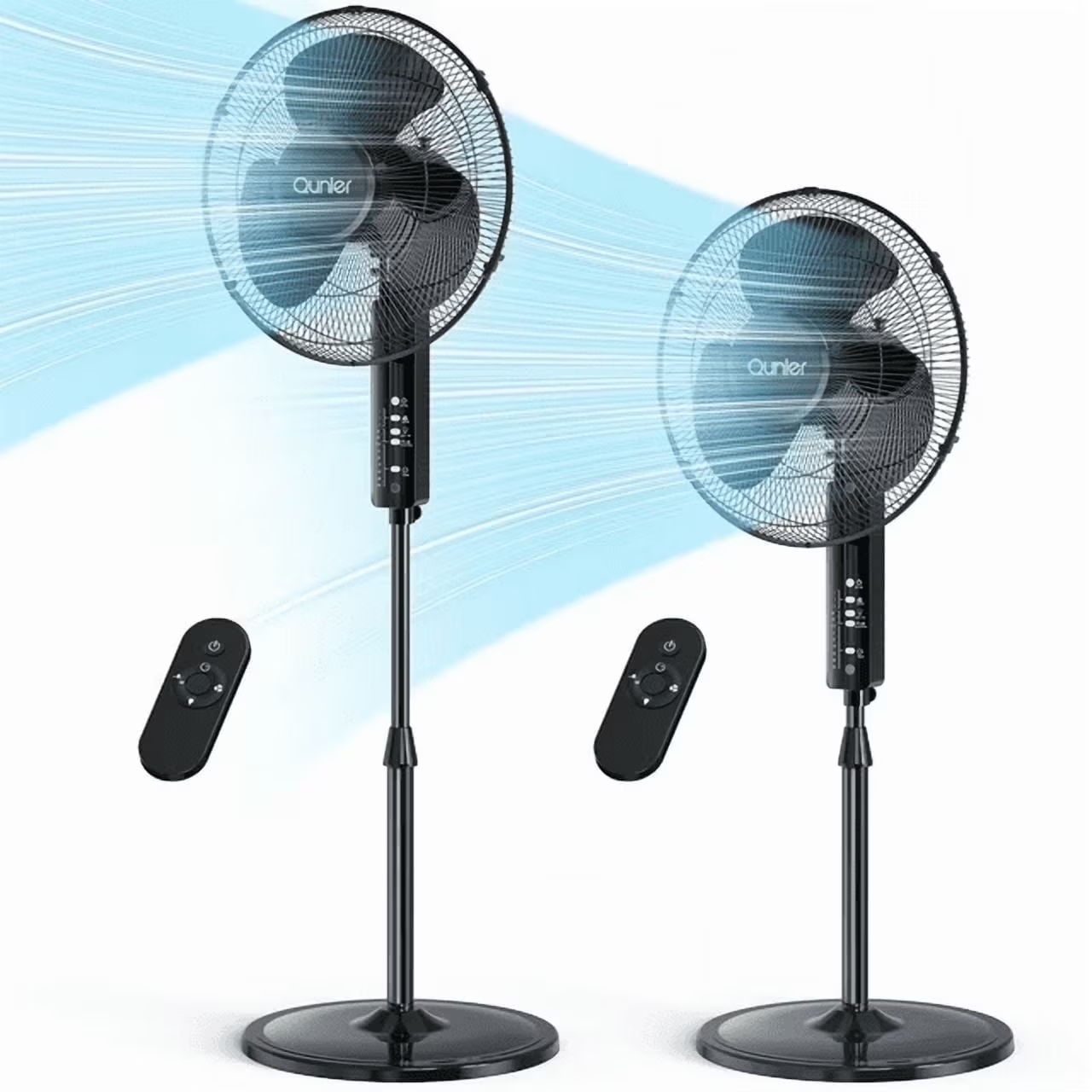 2 Pack Qunler 16'' Pedestal Oscillating Fan with Remote Control, Stand Up Fan Adjustable Height, 3-Speed, Electric Cooling Fans for Bedroom Home Office Use