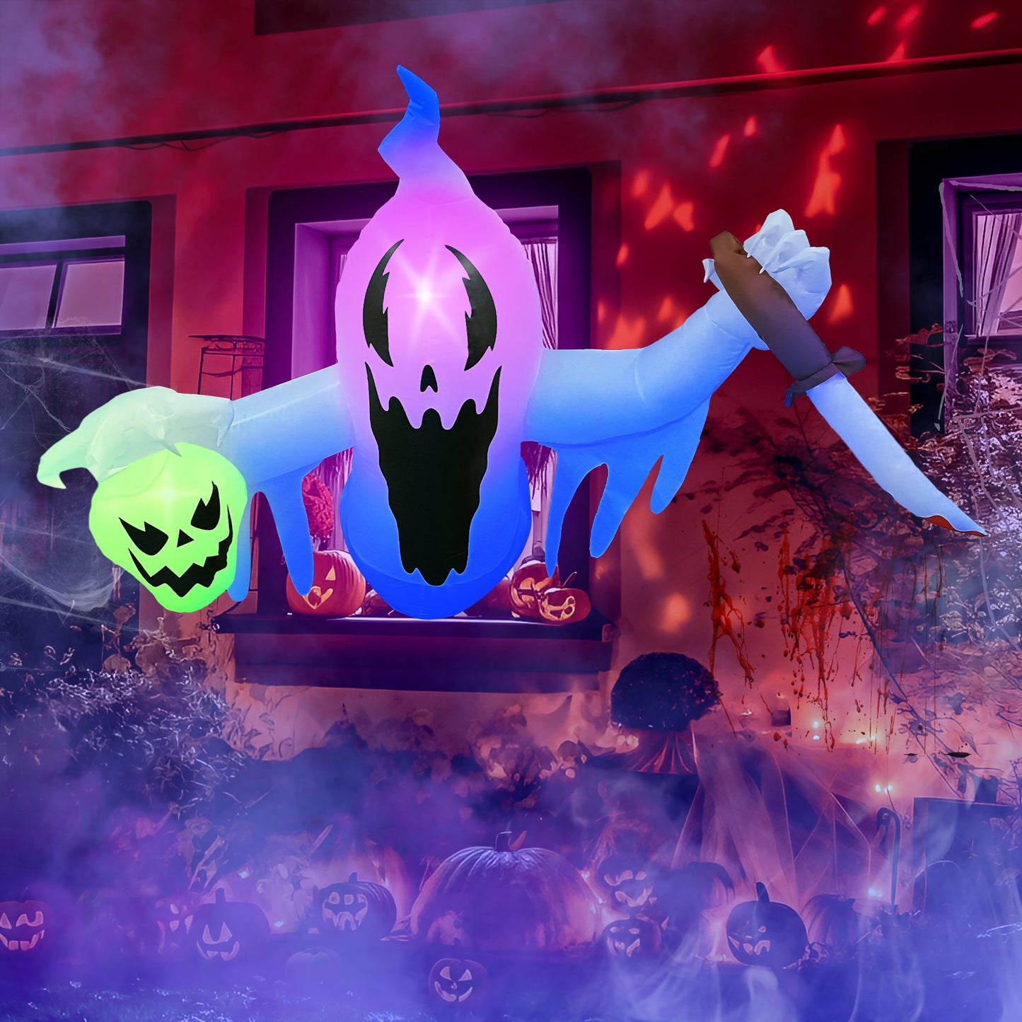 5FT Halloween Inflatable Hanging Decoration, Scary Ghost Inflatable Broke Out from Window Build-in LED Blow Up Inflatable for Yard Lawn Porch Arch Proof Tree Branch Indoor Outdoor Halloween Decor