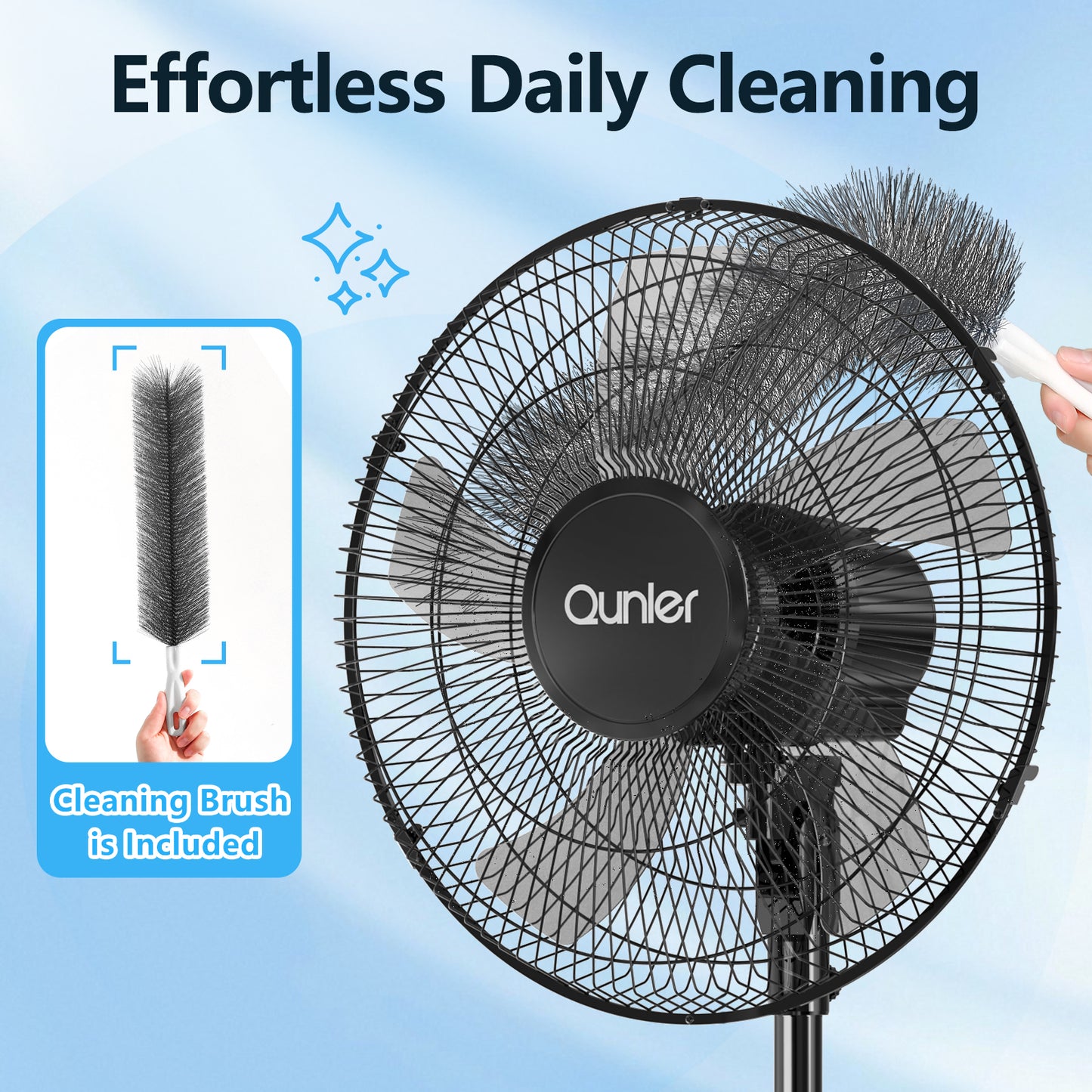 16" Oscillating Pedestal Fan, 3-Speeds Stand up Fan with Adjustable Height and Tilt, Less Noise Cooling Fan for Room Bedroom Home Office, Black