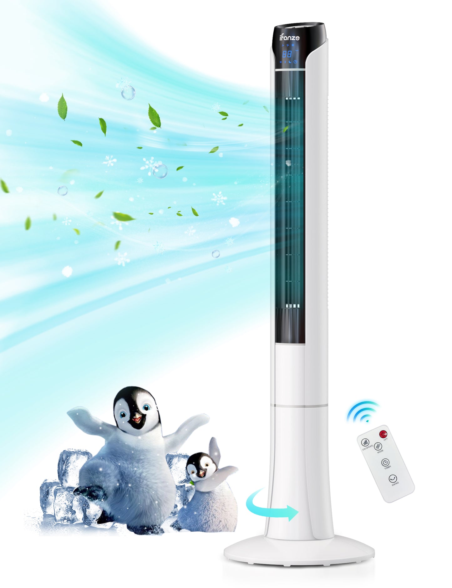 48" Tower Fan for Bedroom, 70 Angle Oscillating Quiet Bladeless Fan, Standing Fan with Remote, 3 Speeds 3 Modes, LED Display, 15H Timer, Floor Fan for Room Indoor Office Home Use, White