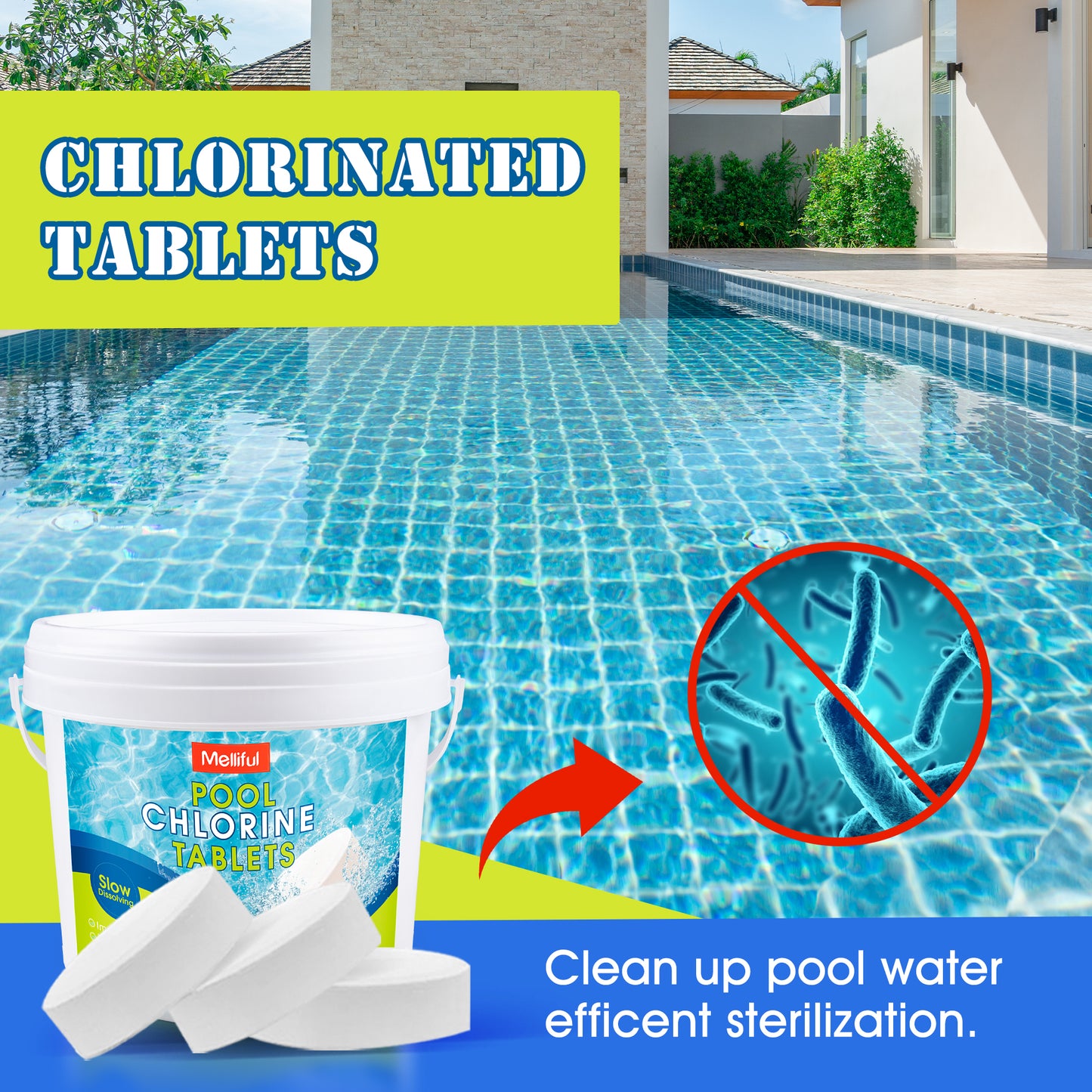 Melliful Chlorine Tablets for Swimming Pools & Spas Cleaning, 11lbs