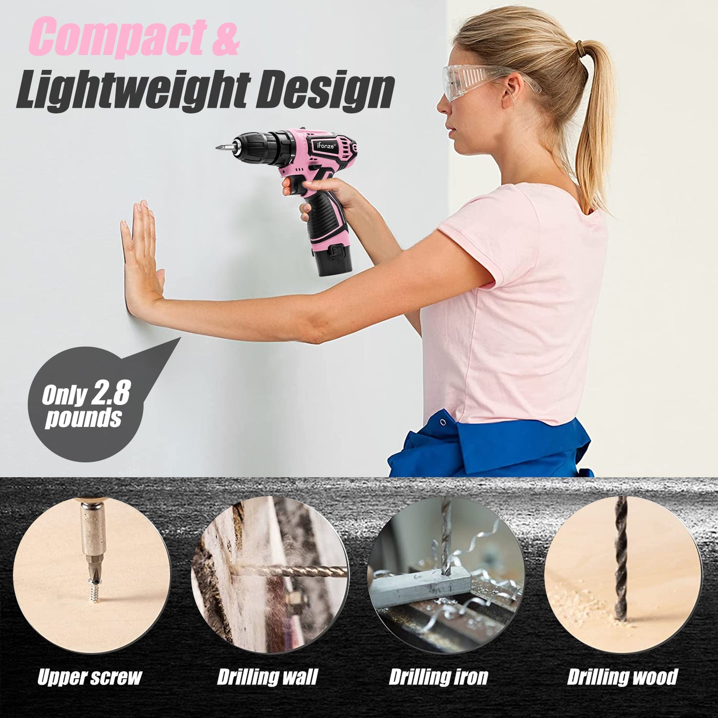 12V Cordless Drill, 2 Variable Speed Electric Power Screw Gun Set with 32 Accessories Multi-function Household Rechargeable Hand Cordless Screwdriver