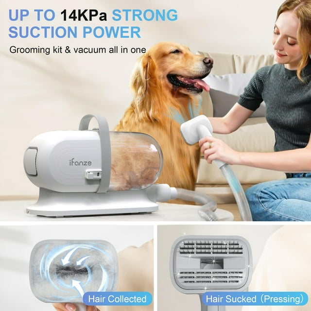 Qunler 14KPa Pet Grooming Vacuum Kit,2.5L Dog Hair Vacuum Suction 99% Pet Hair,3Modes Suction Dog Grooming Clipper Kit,5 Pet Groomer Tools,Low Noise Pet Shedding Vacuum for Dogs Cats,White