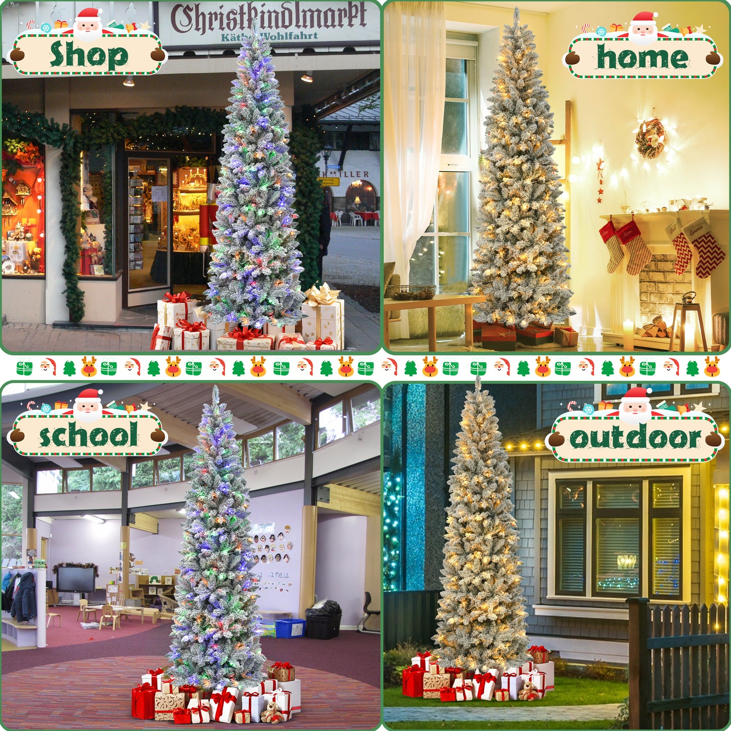7.5FT Pre-Lit Pencil Christmas Tree, 250 Lights 1000 Tips Artificial Xmas Tree