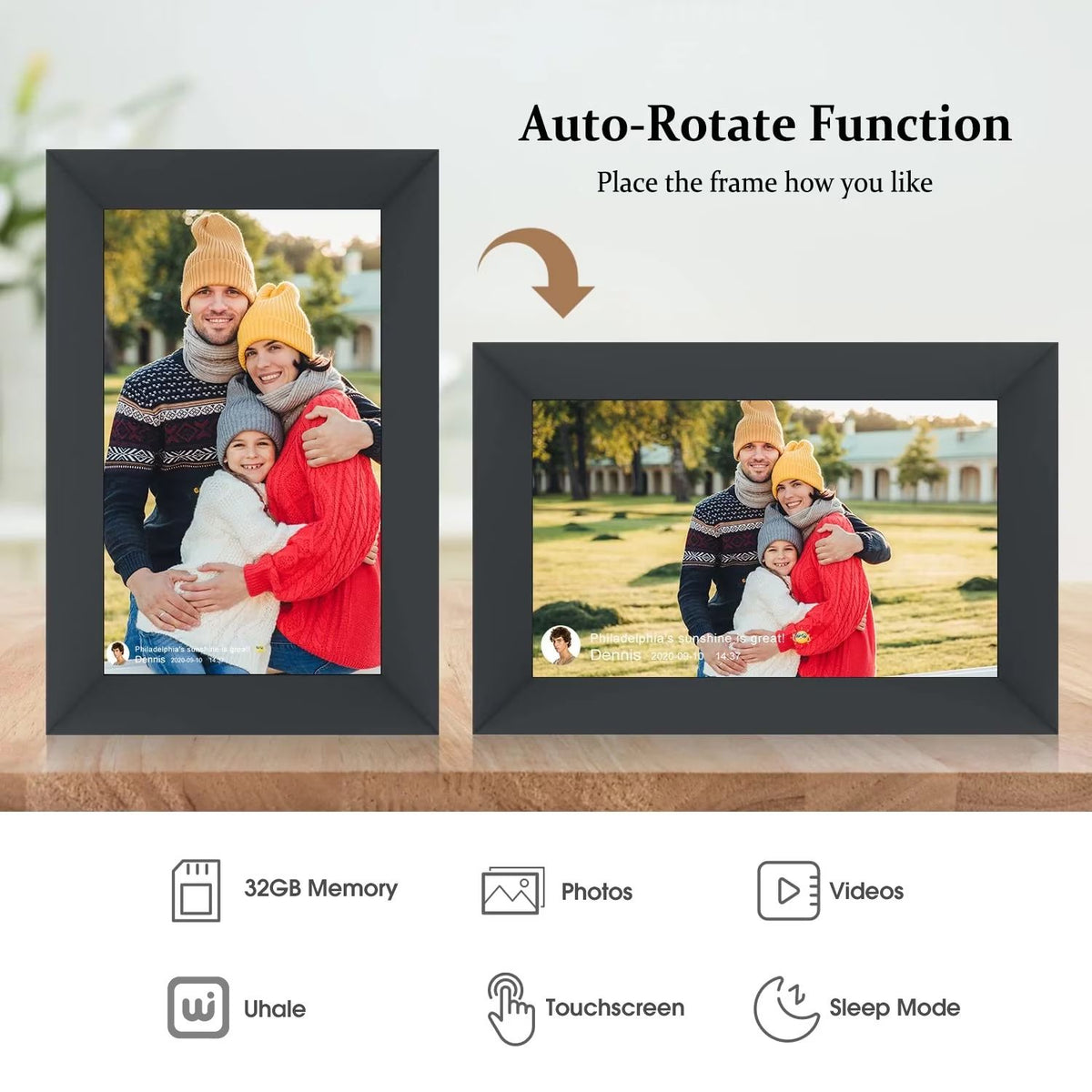 Qunler WiFi Digital Picture Frame, 10.1 inch IPS Touch Screen Smart Cloud Photo Android Uhale with 32GB Storage, Easy Setup to Share Photos or Videos via Free Uhale APP, Auto-Rotate, Wall Mountable