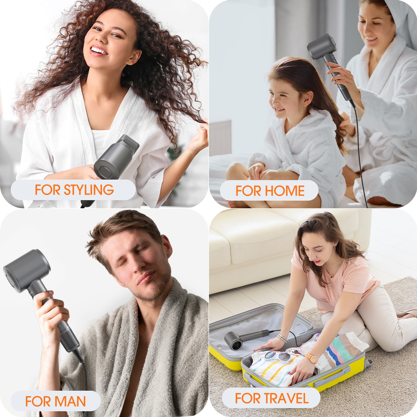 eTopeak Hair Dryer, High-Speed Blow Dryer With 5 Temps & 3 Speeds, 200 Million Negative Ions Hair dryer, 110,000 RPM Brushless Motor for Fast Drying, Gray