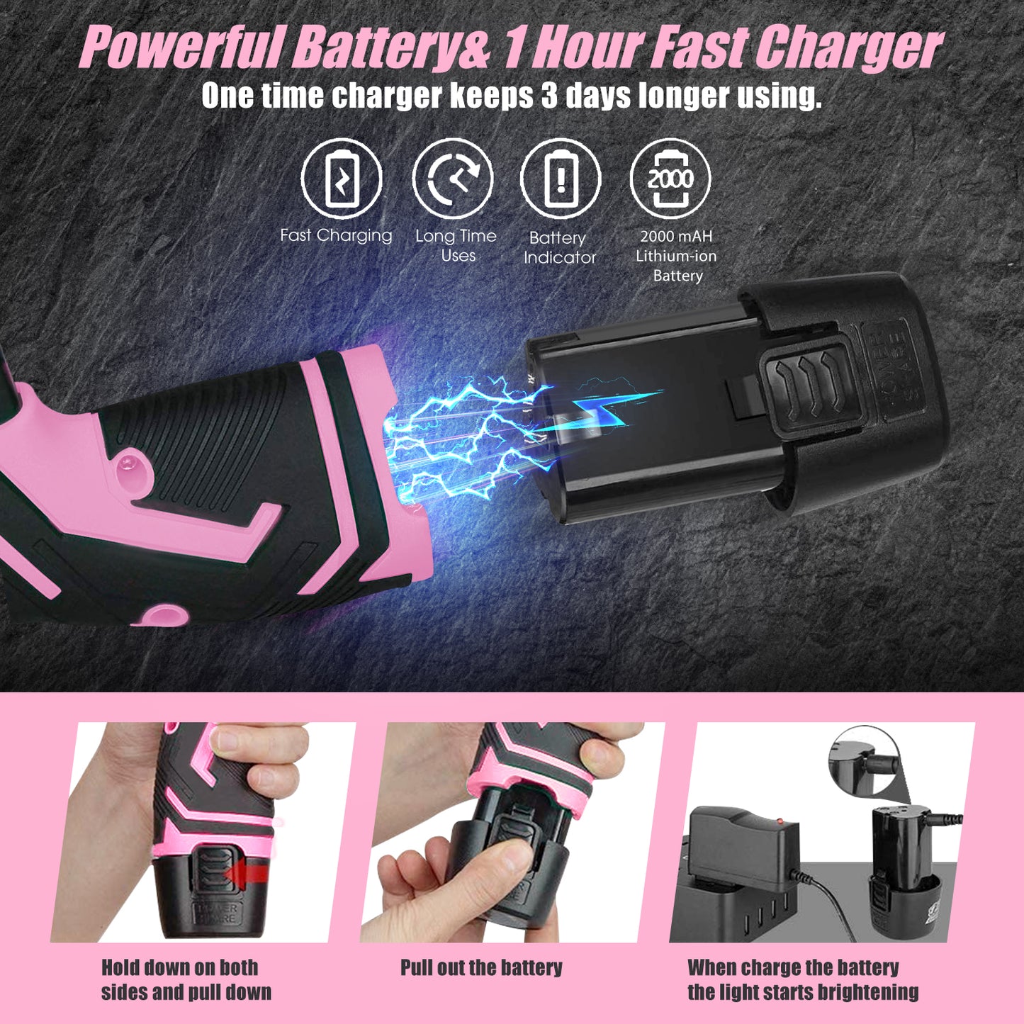 12V Cordless Drill, 2 Variable Speed Electric Power Screw Gun Set with 32 Accessories Multi-function Household Rechargeable Hand Cordless Screwdriver