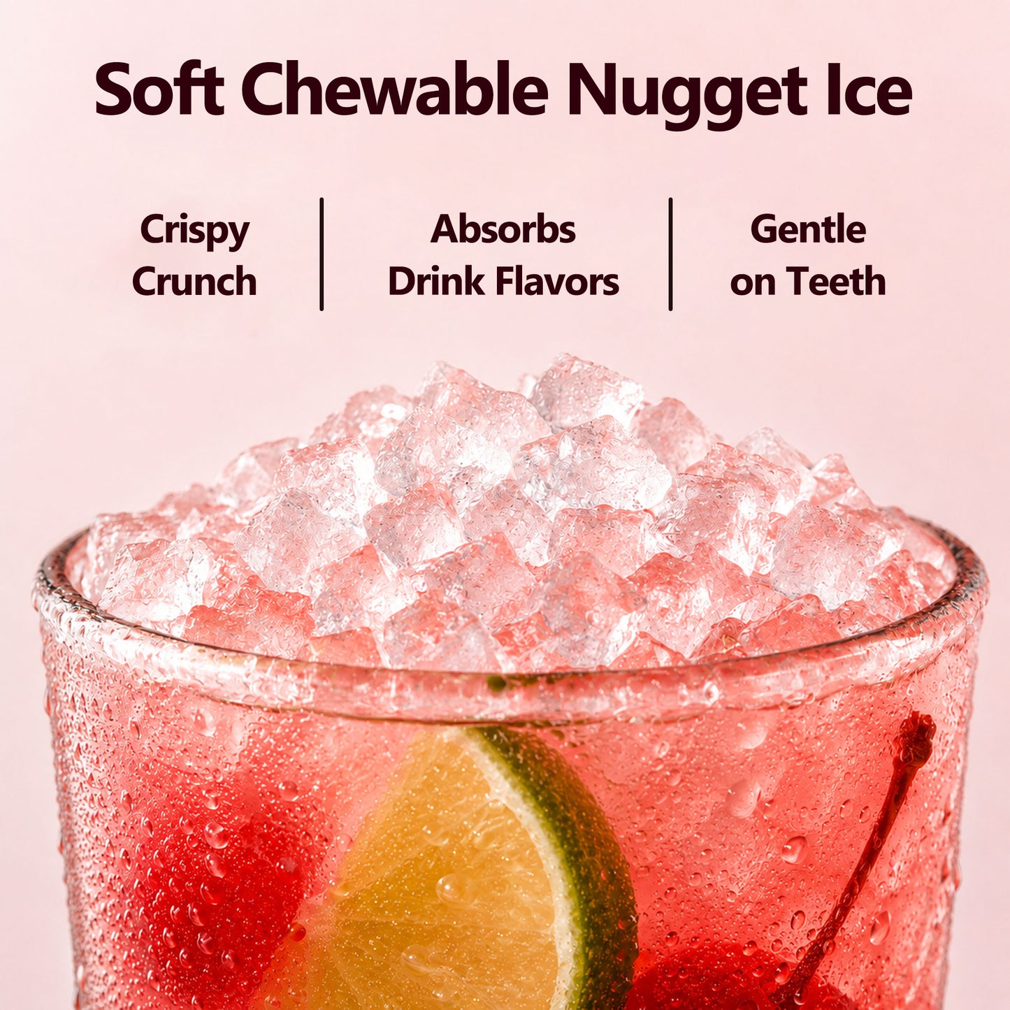 Qunler Countertop Nugget Ice Maker Machine, 33lb/Day Soft Chewable Pebble Crushed Portable Ice Maker, Stainless Steel
