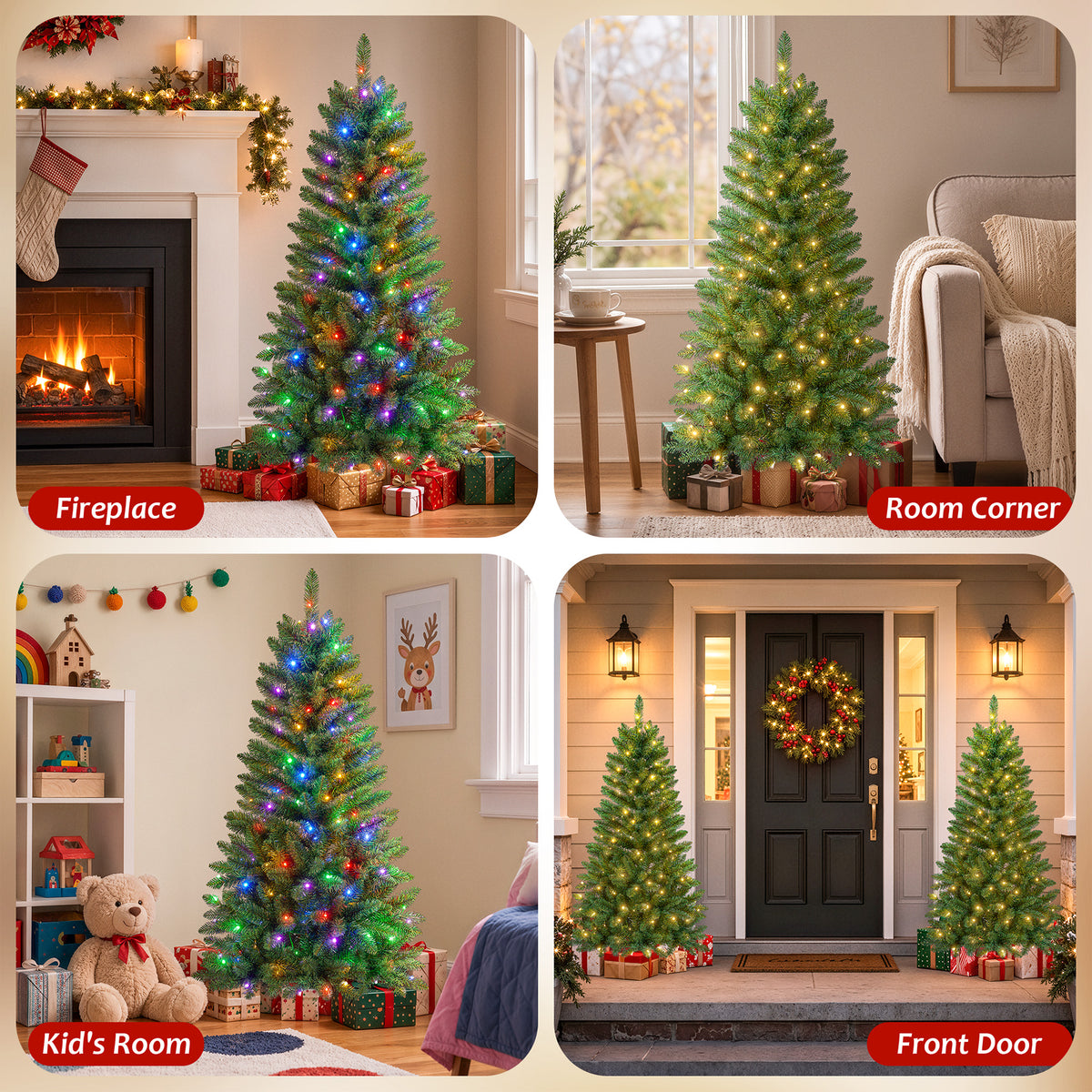 Pre-Lit Christmas Tree, 4ft Artificial Green Christmas Tree with 150 Warm White & Multicolor 10 Modes LED Lights, 360 Lifelike Branch Tips, Metal Stand