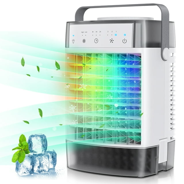 Portable Air Cooler Fan Conditioner Cooling, Mini Evaporative Humidifier Desk Fan with 120° Wide Angle Swing Head and Temperature Display, Negative Ion Care for Home Office Bedroom