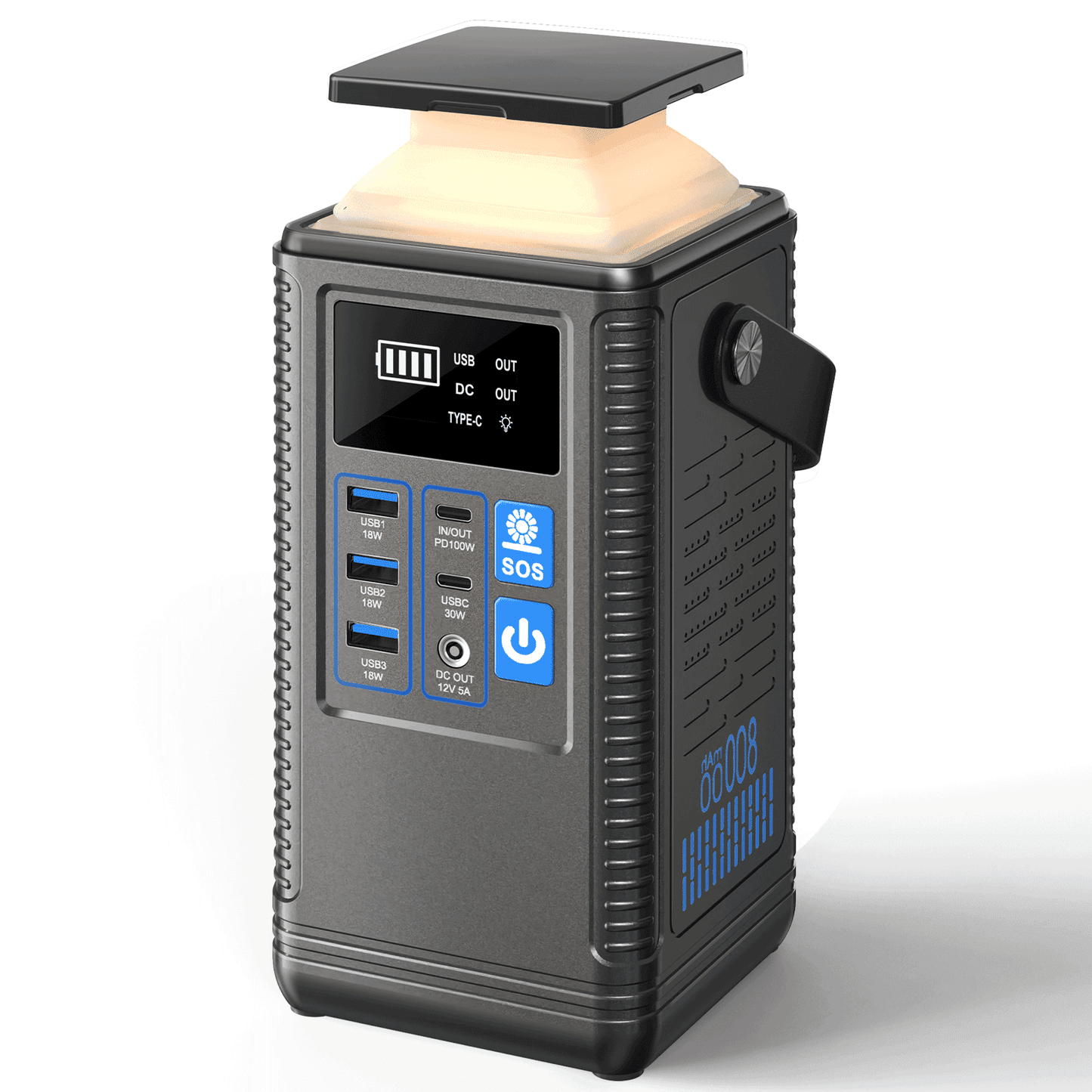 80000mAh Portable Power Station, 296Wh Lithium Battery Solar Generator 100W USB-C PD Output with Retractable Lighting, Power Bank Home Backup for Outdoor Travel, Camping, Home Blackout