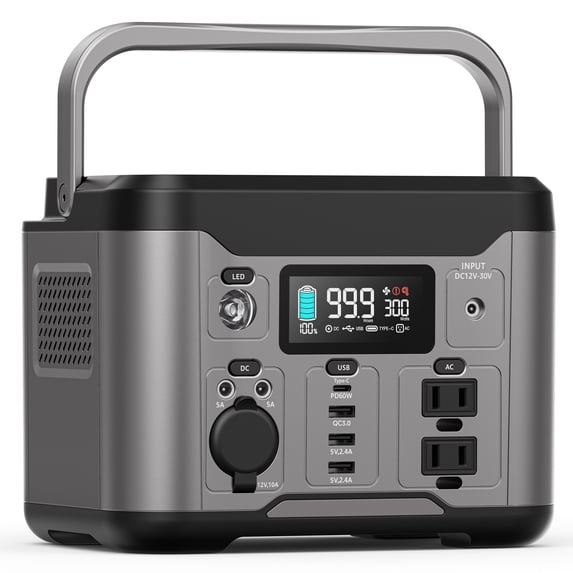 Qunler 300W 296Wh Portable Power Station, 60W USB-C PD, Pure Sine Wave 120V AC Outlet for Camping, Home Backup and Emergency Use, Gray