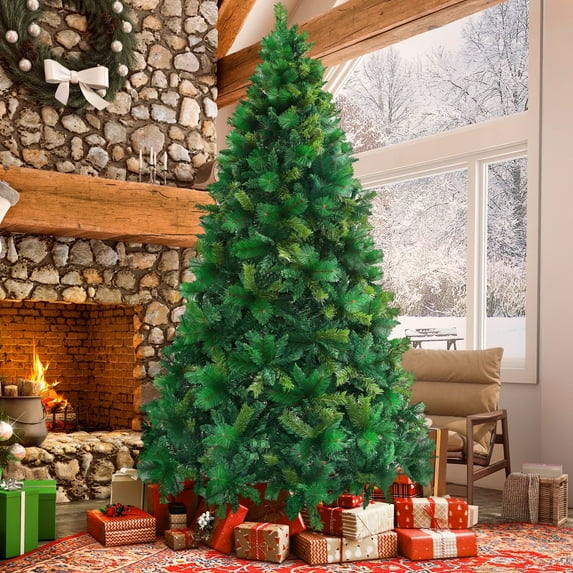 Qunler 7.5FT Artificial Christmas Tree, Green PVC Spruce Tree with 1600 Branch Tips