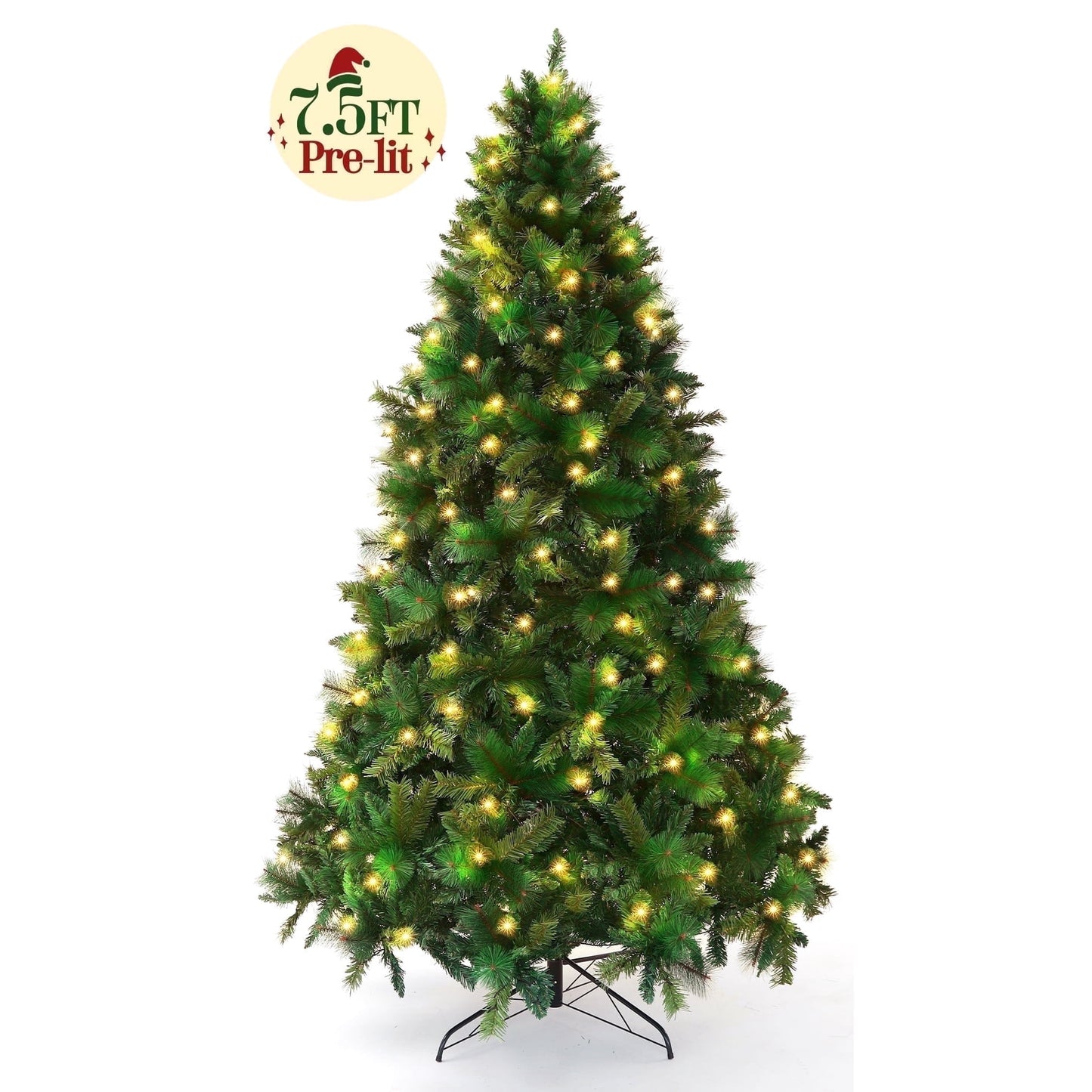 7FT Pre-lit Artificial Full Christmas Tree, Green PVC Spruce Tree with Warm LED Lights