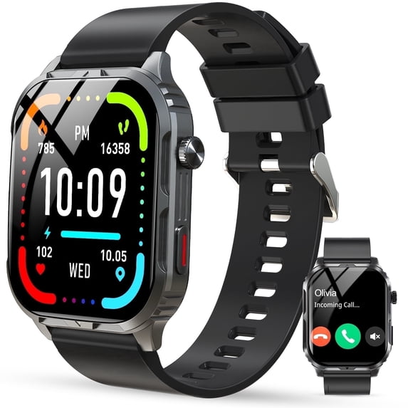Qunler H5 Smart Watch with Bluetooth Call,IP68 Waterproof Fitness Tracker for Women and Men, Black