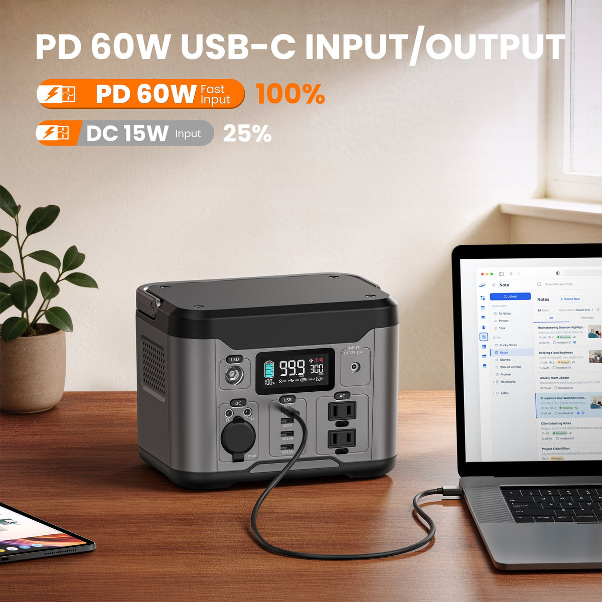 Qunler 300W 296Wh Portable Power Station, 60W USB-C PD, Pure Sine Wave 120V AC Outlet for Camping, Home Backup and Emergency Use, Gray