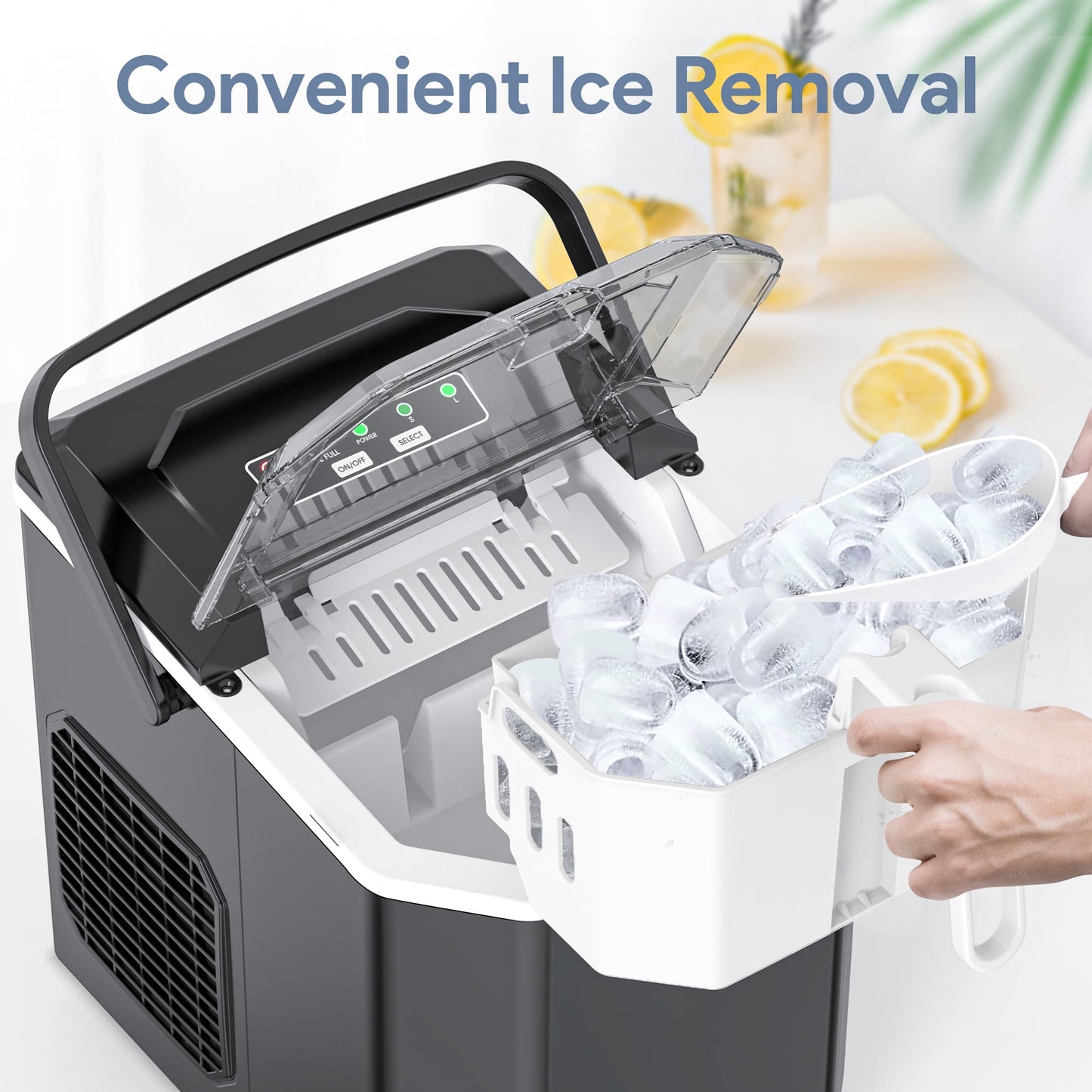 iFanze Ice Maker Countertop, 2 Sizes 9 Bullet Ice Cubes in 6 Mins, 26lbs/24Hrs, Self Cleaning Pebble Ice Machine with Ice Basket and Scoop, Small Portable Ice Cube Maker for Home, Kitchen, Camping