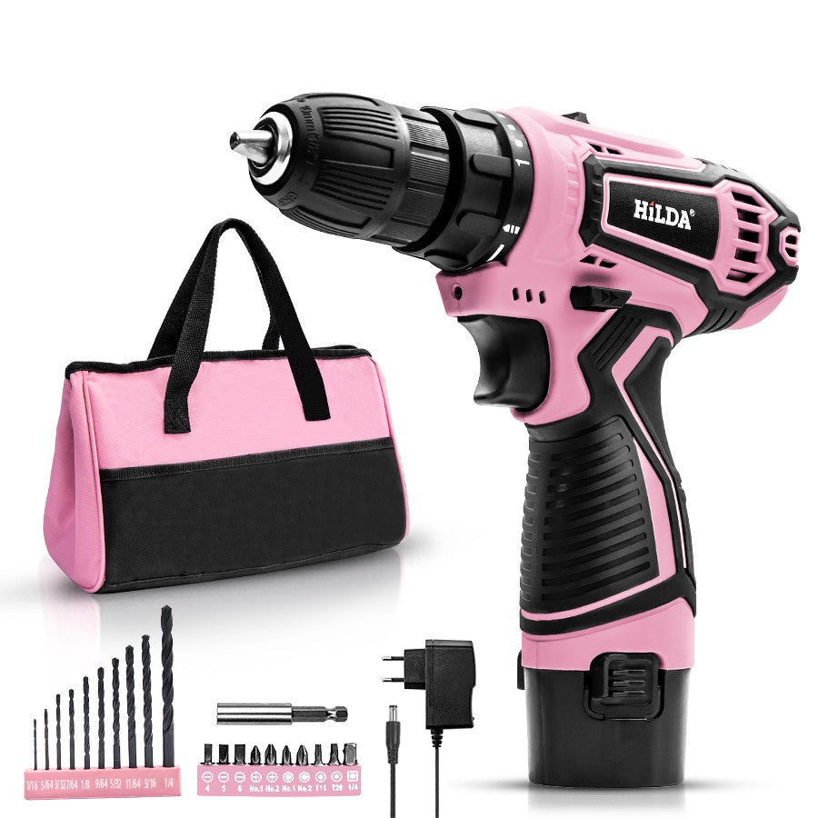 12V Cordless Drill, 2 Variable Speed Electric Power Screw Gun Set Multi-function Household Rechargeable Hand Cordless Screwdriver