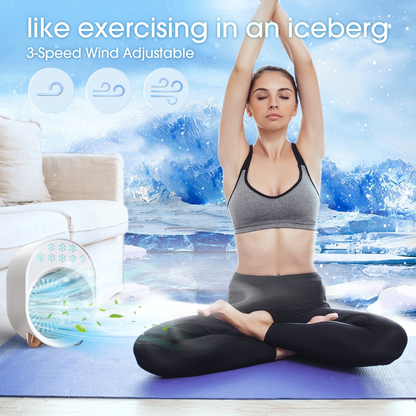 iFanze Portable Air Conditioner Fan, Rechargeable Evaporative Air Cooler Air Cooling Fan with 3 Speed, Personal Mini AC Desktop Fan for Room Home Bedroom Office Indoor Outdoor, White