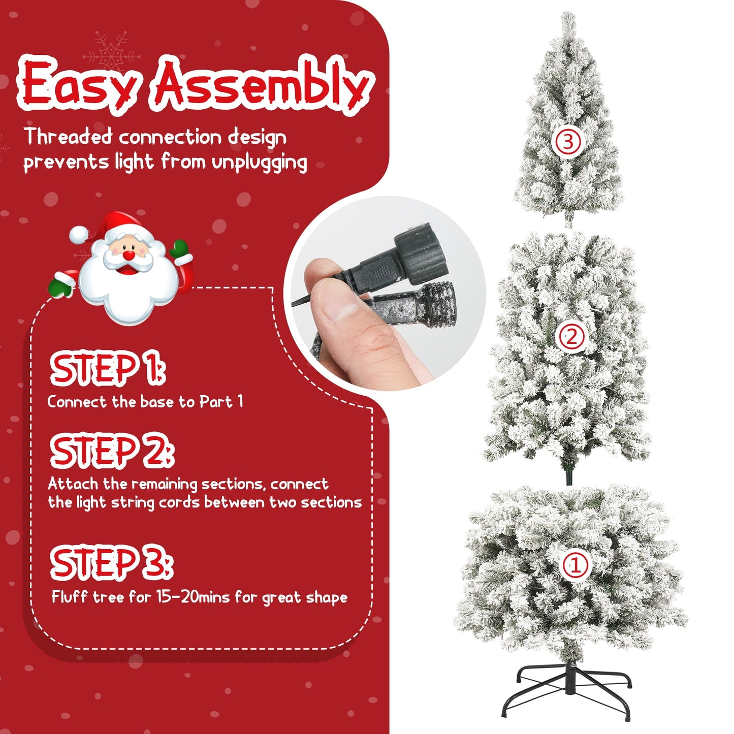 Qunler 6ft Prelit Artificial Floacked Pencil Christmas Tree with 200 Warm White & Multicolor Lights for Indoor Outdoor Christmas Holiday Decor