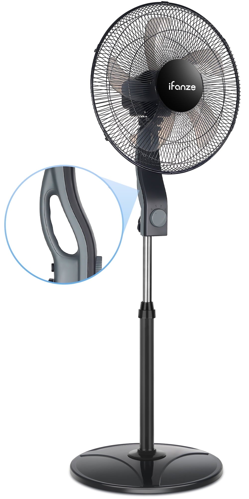 16" Oscillating Pedestal Fan, 5 Blades 3 Speeds Quiet Stand up Fan, Easy to Carry Adjustable Height and Tilt Electric Standing Fan for Home Bedroom, Black