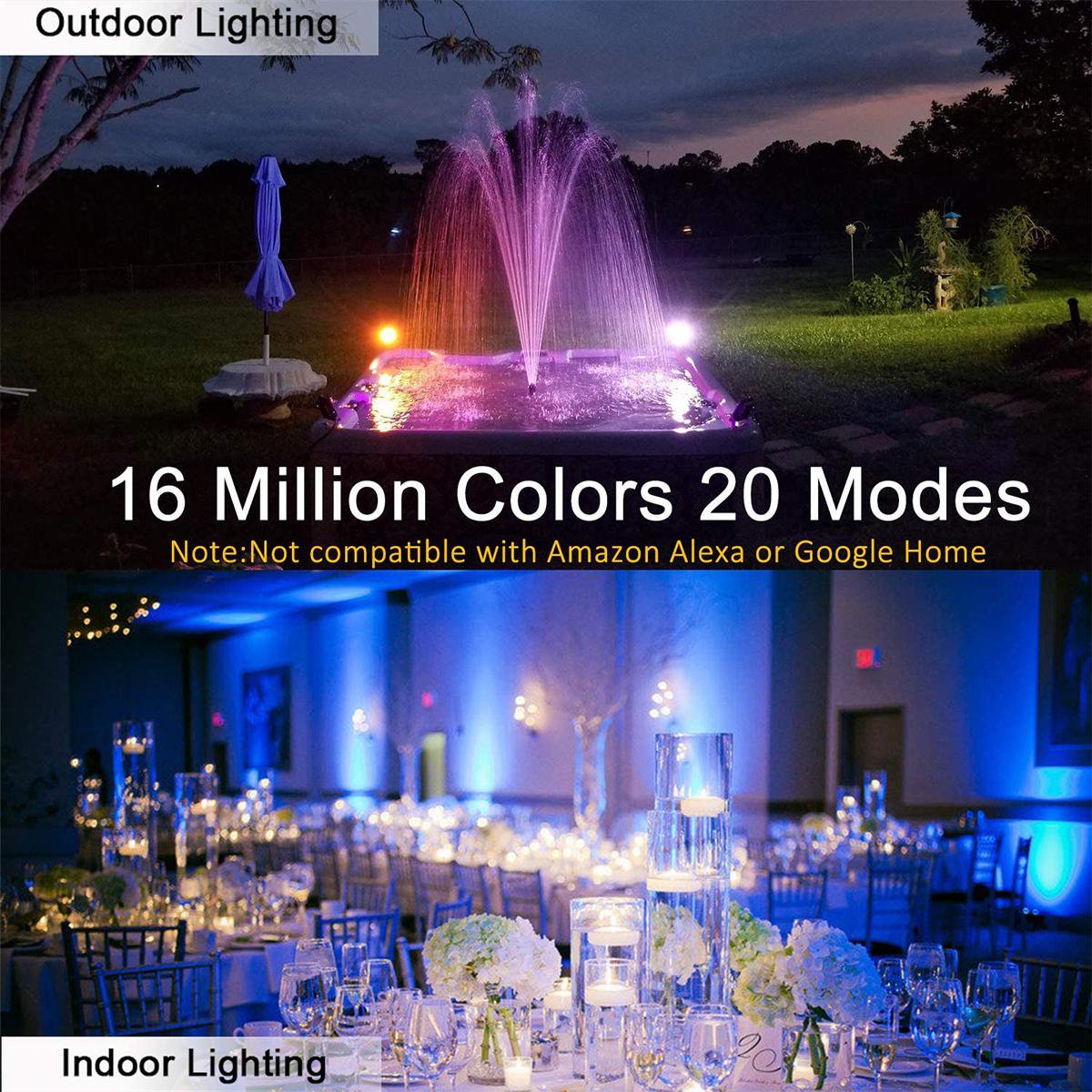 LAIGHTER LED RGB Flood Light Color Changing Outdoor, 2 Pack 15W Bluetooth Smart RGB Flood Light APP Control, IP66 Waterproof, 2700K Warm White & 16 Million Colors, 20 Modes for Garden, Party, Stage