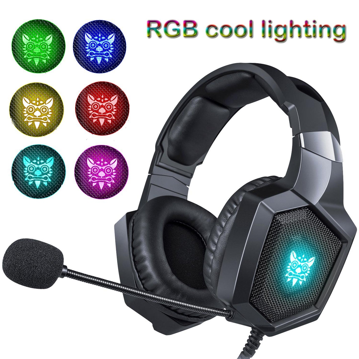 ONIKUMA K8 Gaming Headsets, Surround Stereo Sound Gaming Headphones with Flexible Mic LED Lights, Over-Ear Noise Cancelling Headsets for PS4, Xbox One, PS5, Nintendo Switch, PC, Mac, Mobile