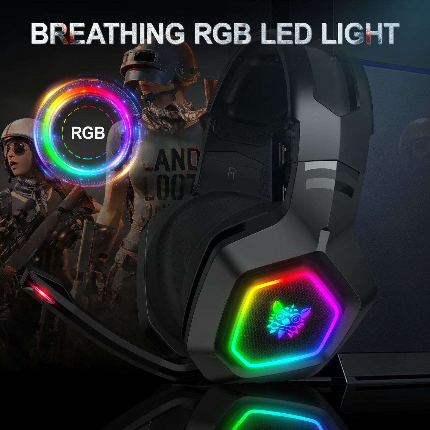 ONIKUMA K10 Gaming Headset,Stereo Bass Surround RGB Noise Cancelling Over Ear Headphones with Mic,for PS4 Xbox One PC Nintendo Switch Tablet Smartphone