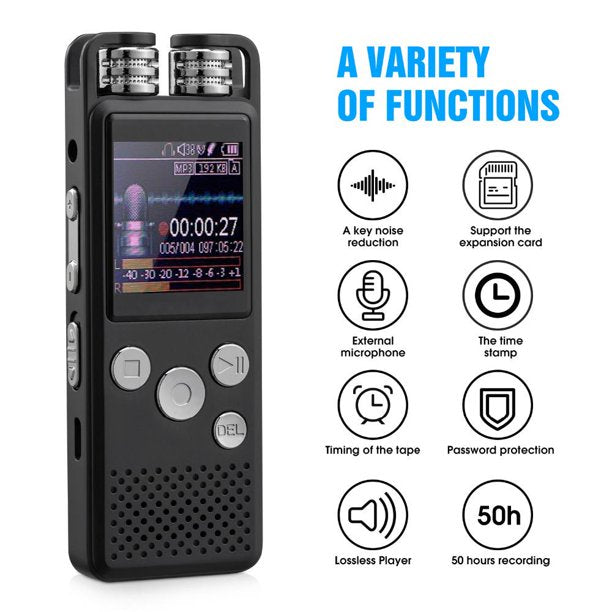 8GB Voice Recorder, USB Rechargeable Audio Recorder with Playback Spy Voice Activated Dictaphone for Meetings Lectures Interviews Classes