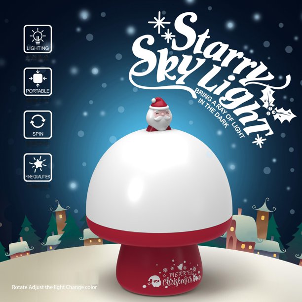 Christmas Santa Night Light for Kids,Rotating Starry Night Light Projector 6 Themes,USB Rechargeable,Soothe Musics,Bedside Lamp Nursery Light for Baby,Boys,Girls Birthday,Christmas Gift