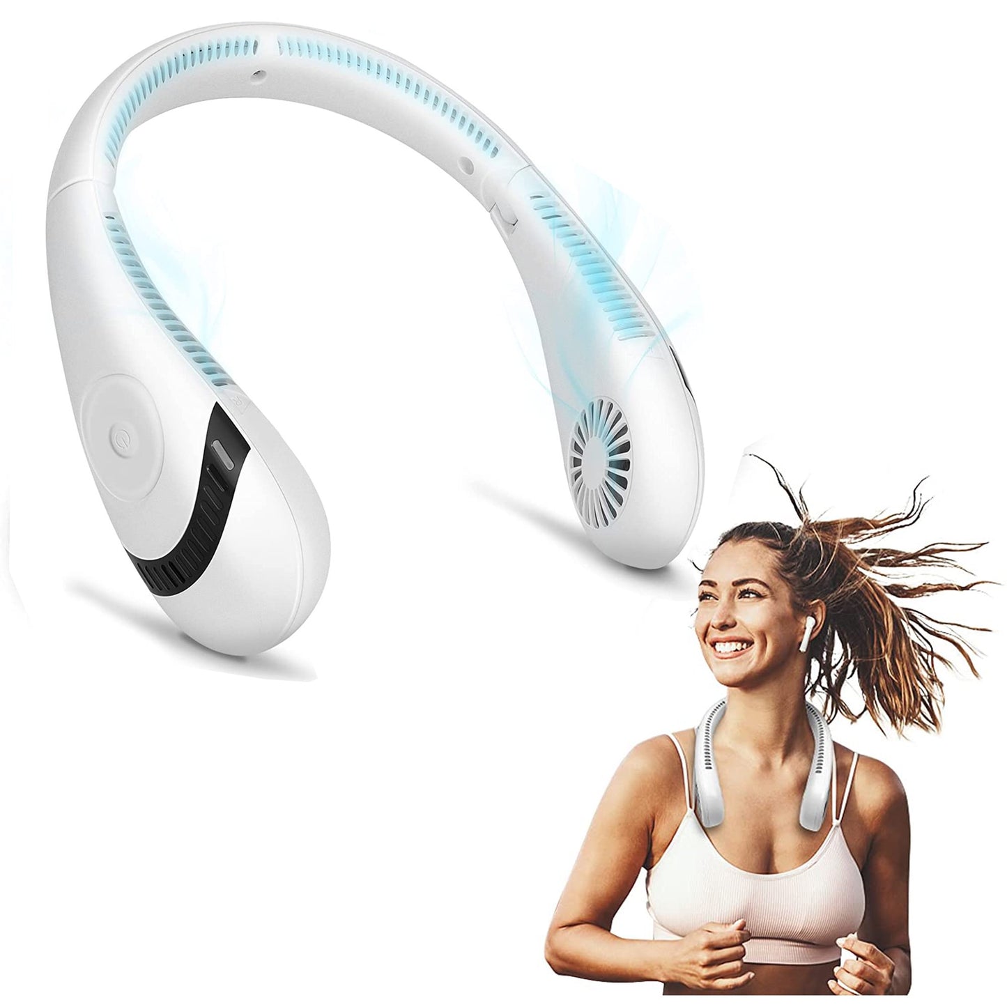 Portable Neck Fan, Hands Free Wearable Fan with 4000 mAh Battery Powered, Cooling Air Outlet Free Adjustment Fan , Personal Bladeless Cooling Fans, USB Rechargeable, for Outdoors Travel Sports, White