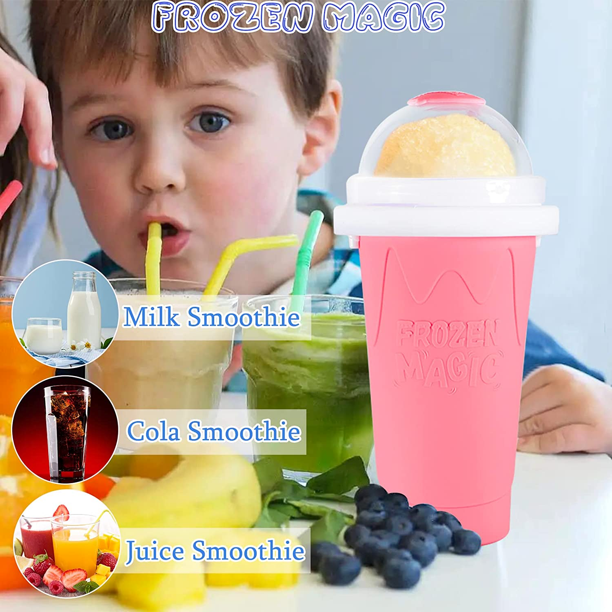 Slushy Maker Cup, Magic Quick Frozen Smoothies Cup, Reuseable Squeeze Cooling Cup with Lids and Straws, Homemade Milk Shake Ice Cream Maker